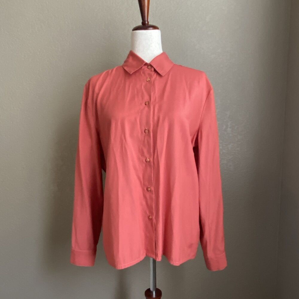 VTG Collections Internationale Women's Button Down Rayon Orange Blouse Size 10